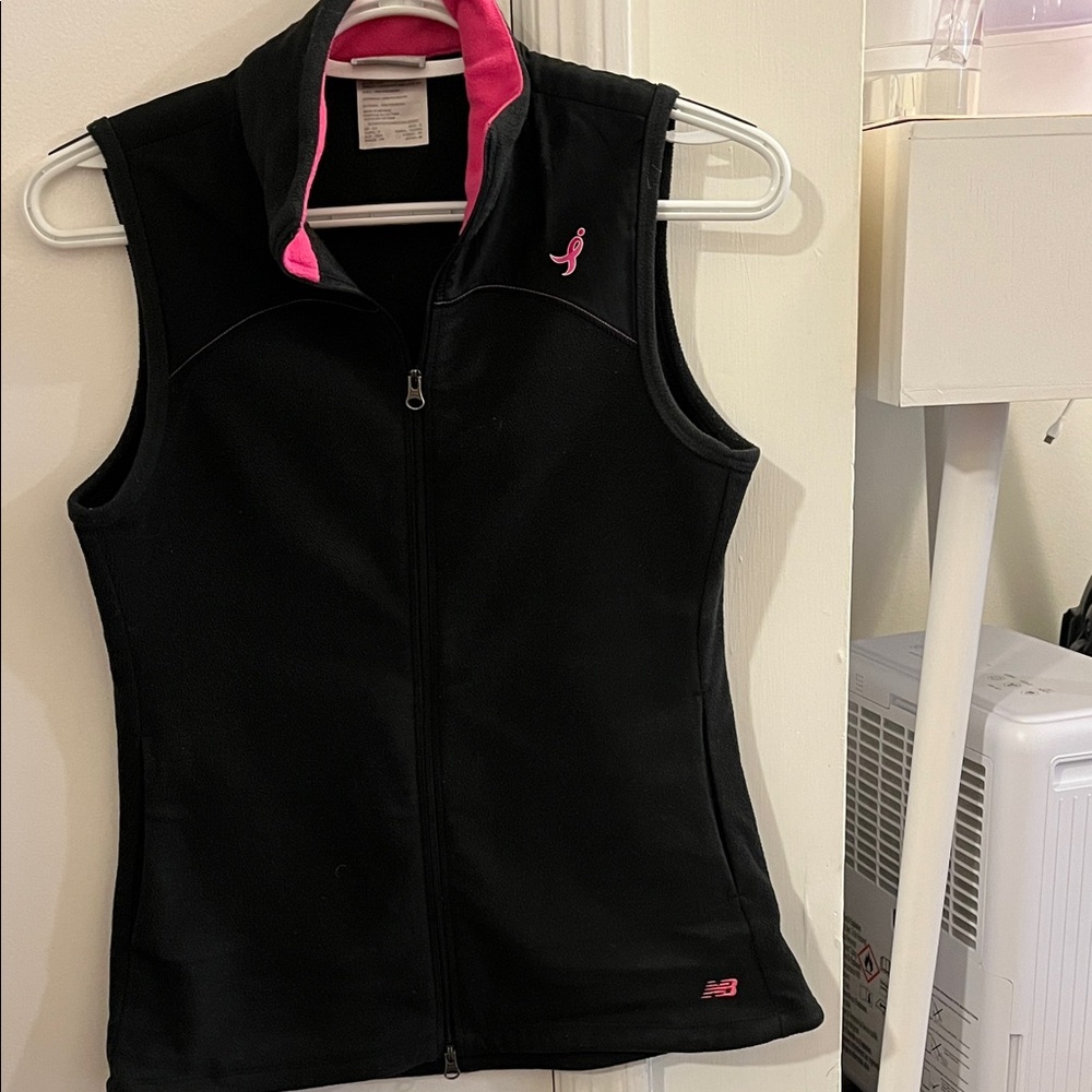 New Balance Fleece Stylish Black Vest with Pink Accents